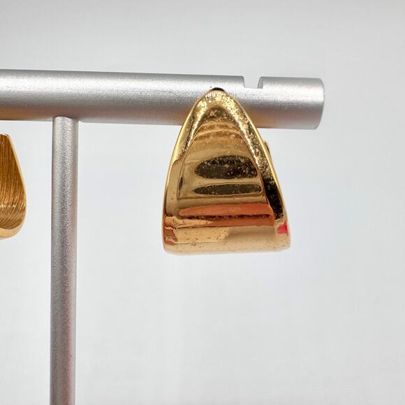 Vintage Monet J Hoop Earrings Gold Tone Signed Luxe Chic Runway Classic Timeless - Picture 7 of 16